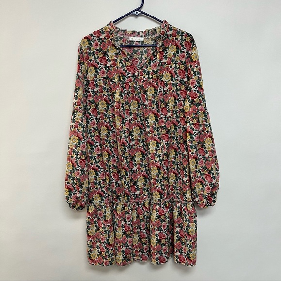 Kirundo Floral Print Babydoll Tent Tiered Mini Dress Pinm White Green Large - Picture 5 of 12